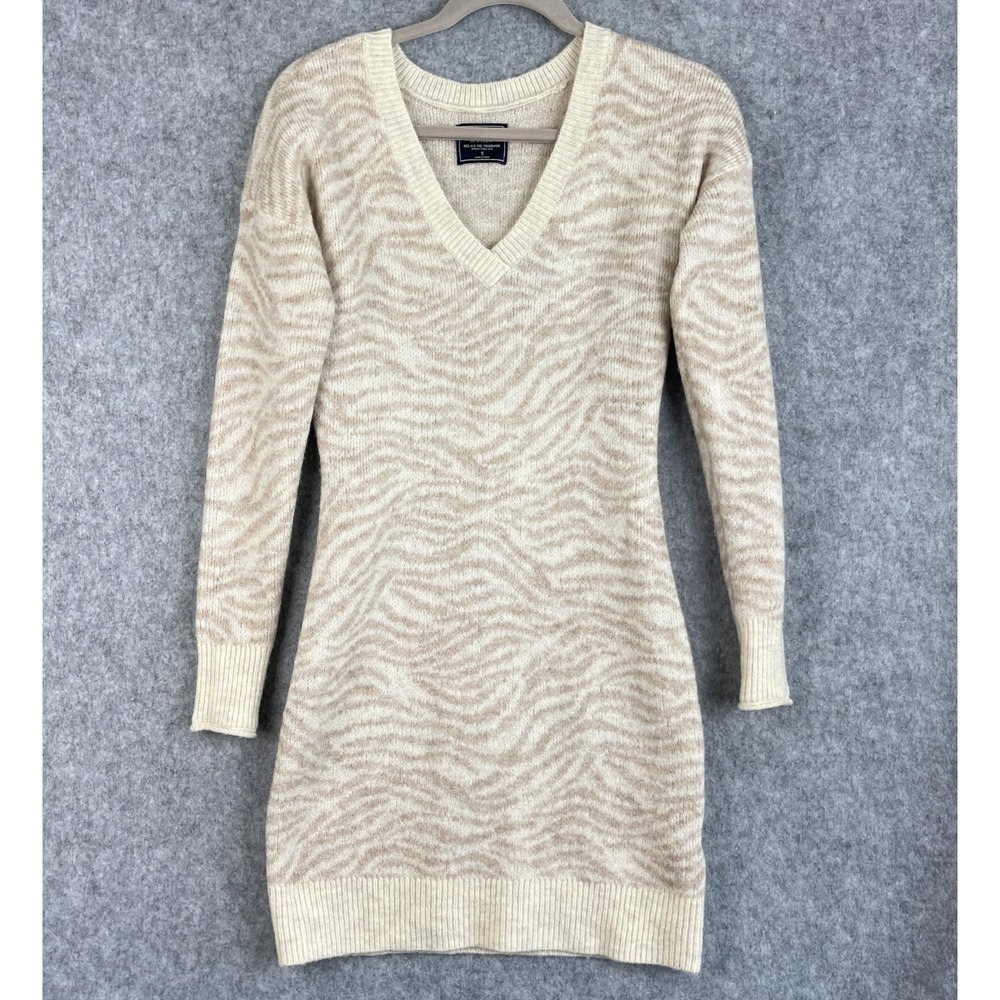 Abercrombie Fitch Sweater Dress Womens Small Beigeβ Animal Print Knit Bodycon